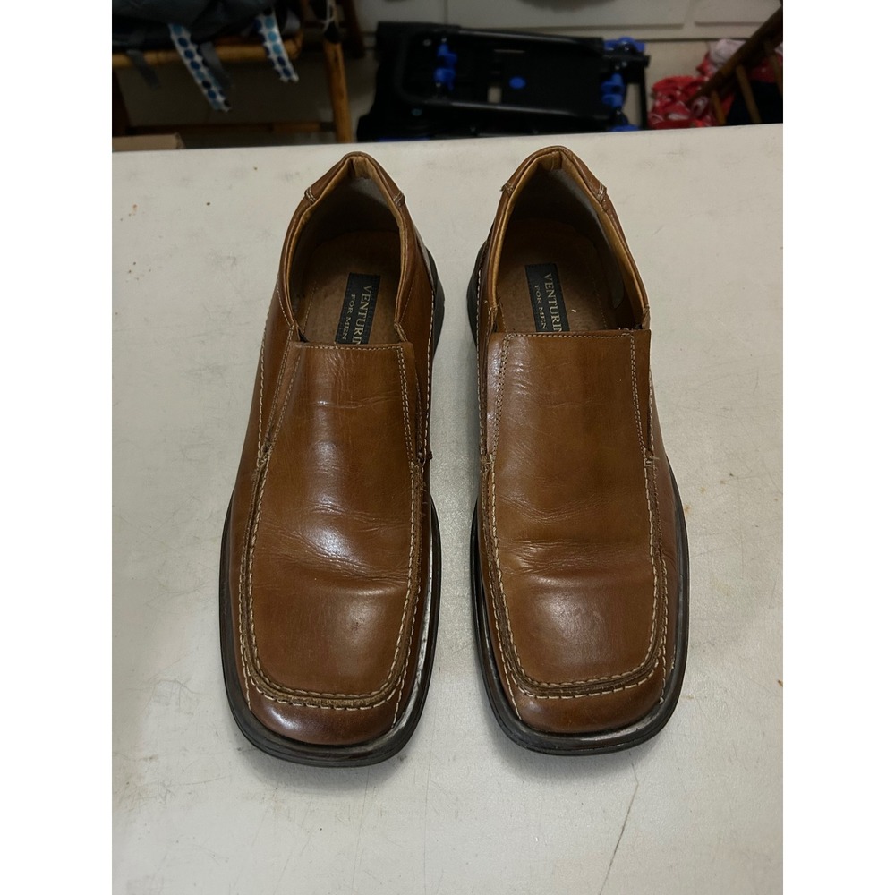 Venturini For Men Brown Leather Slip On Loafers Square Toe Made in Italy Mens